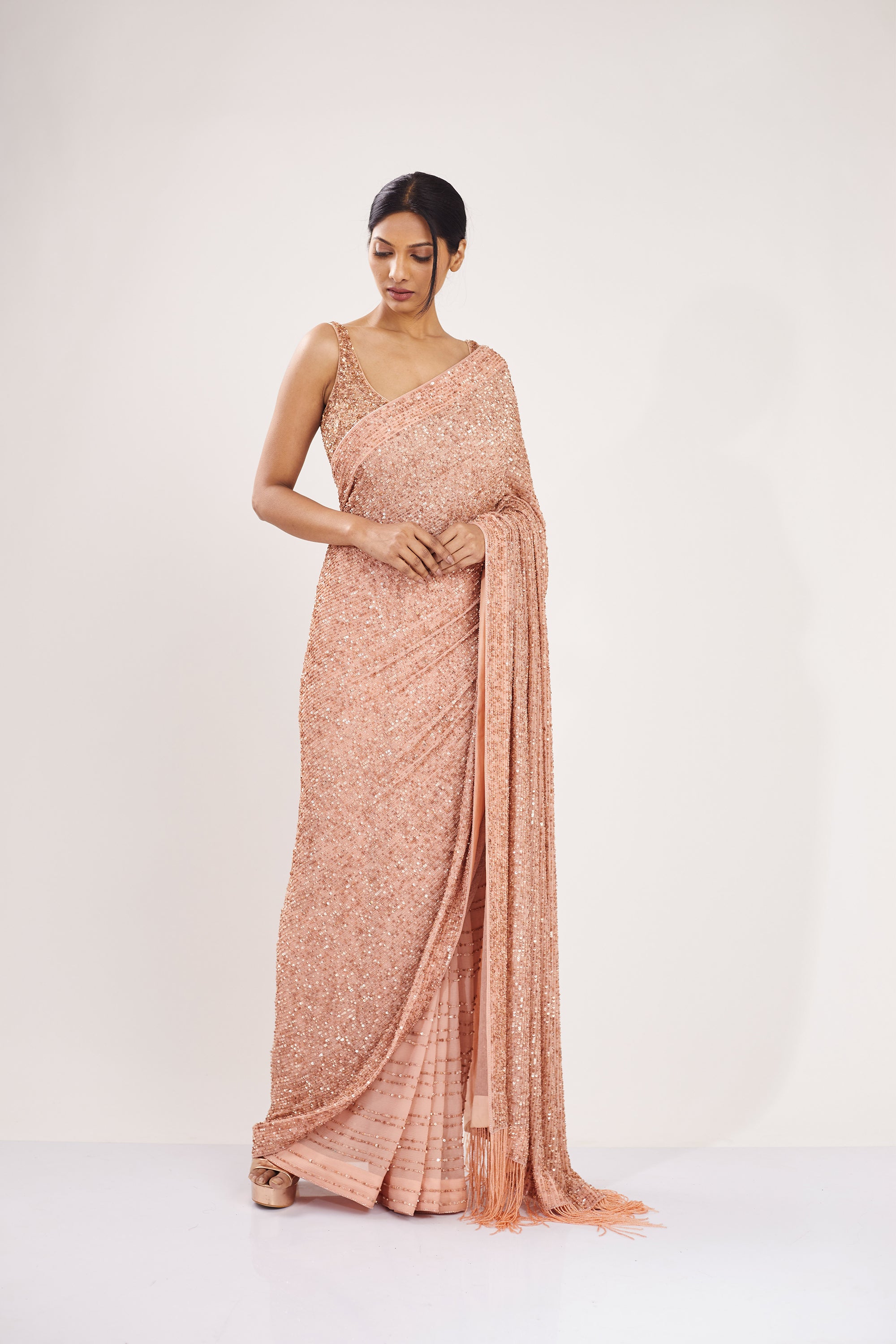 Sari Set in all over Line Sequin Embroidery Design – Nakul Sen