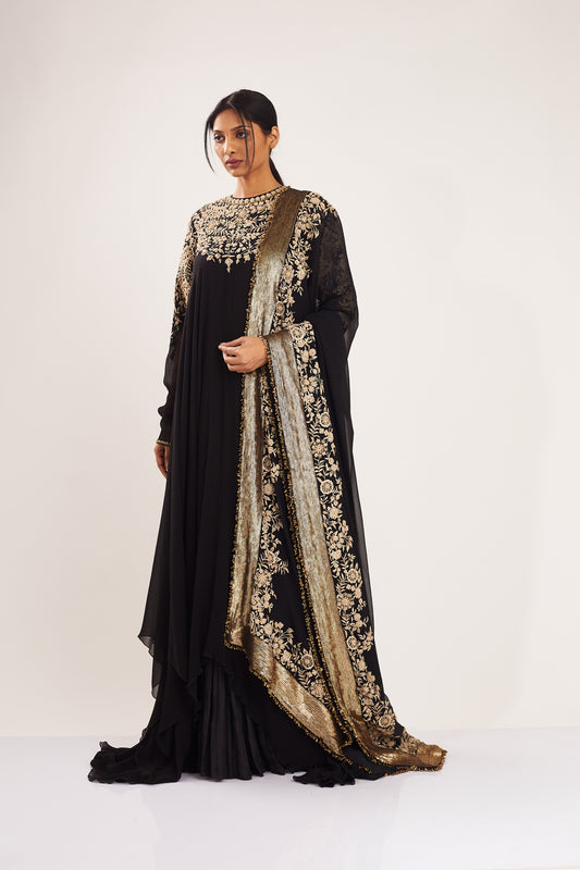 Asymmetric Kurta Set in Old World Thread  Embroidery