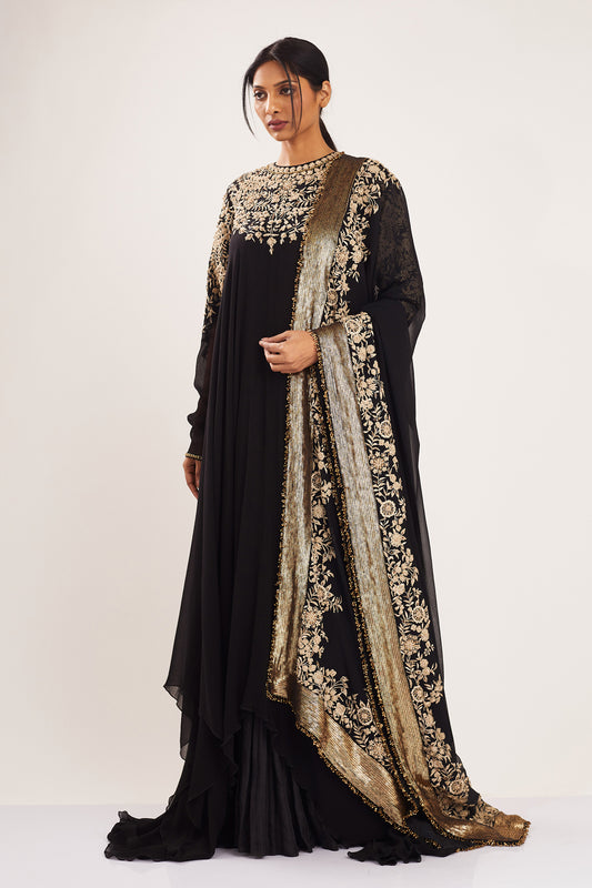 Asymmetric Kurta Set in Old World Thread  Embroidery