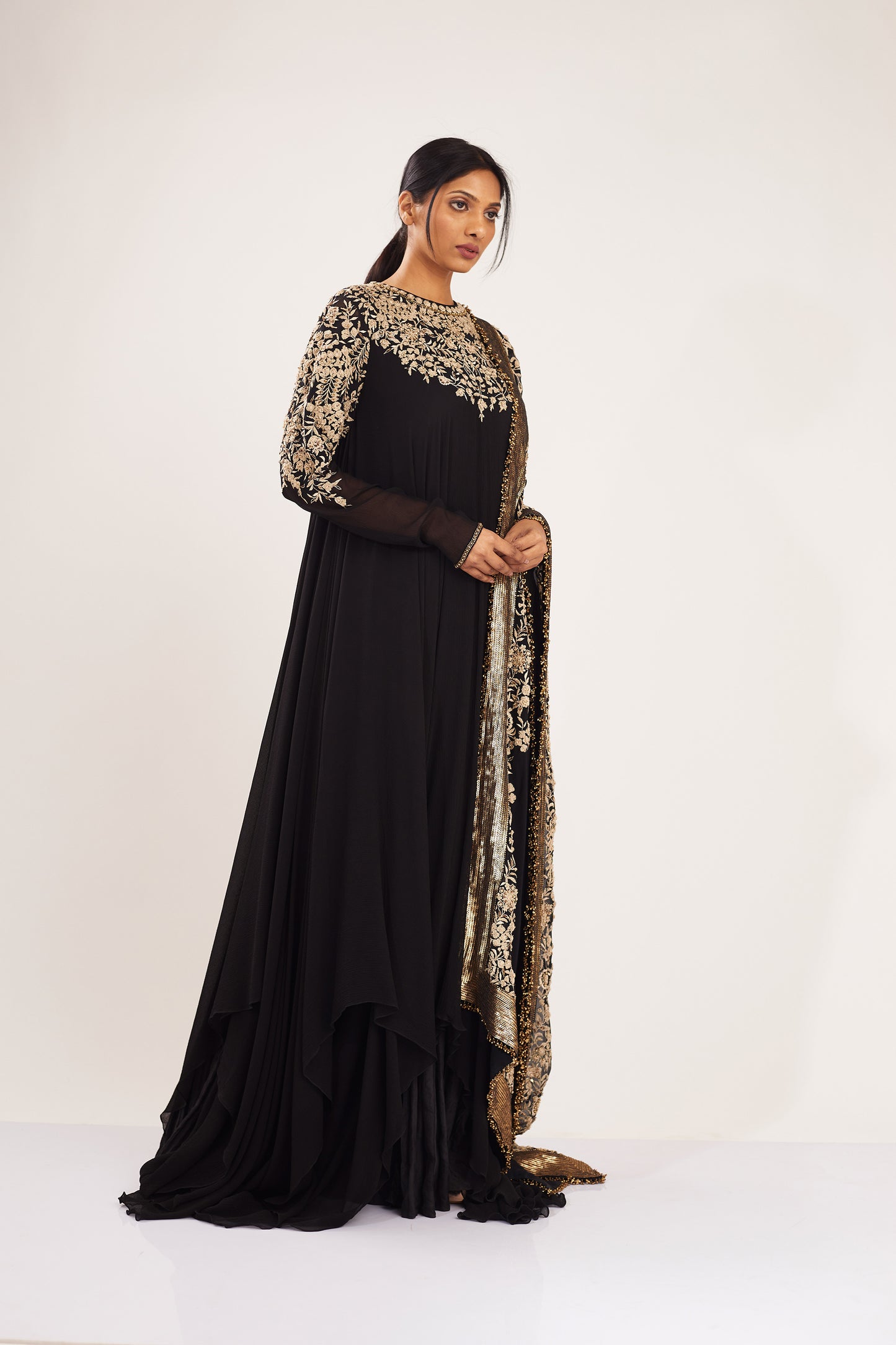 Asymmetric Kurta Set in Old World Thread  Embroidery