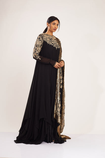 Asymmetric Kurta Set in Old World Thread  Embroidery