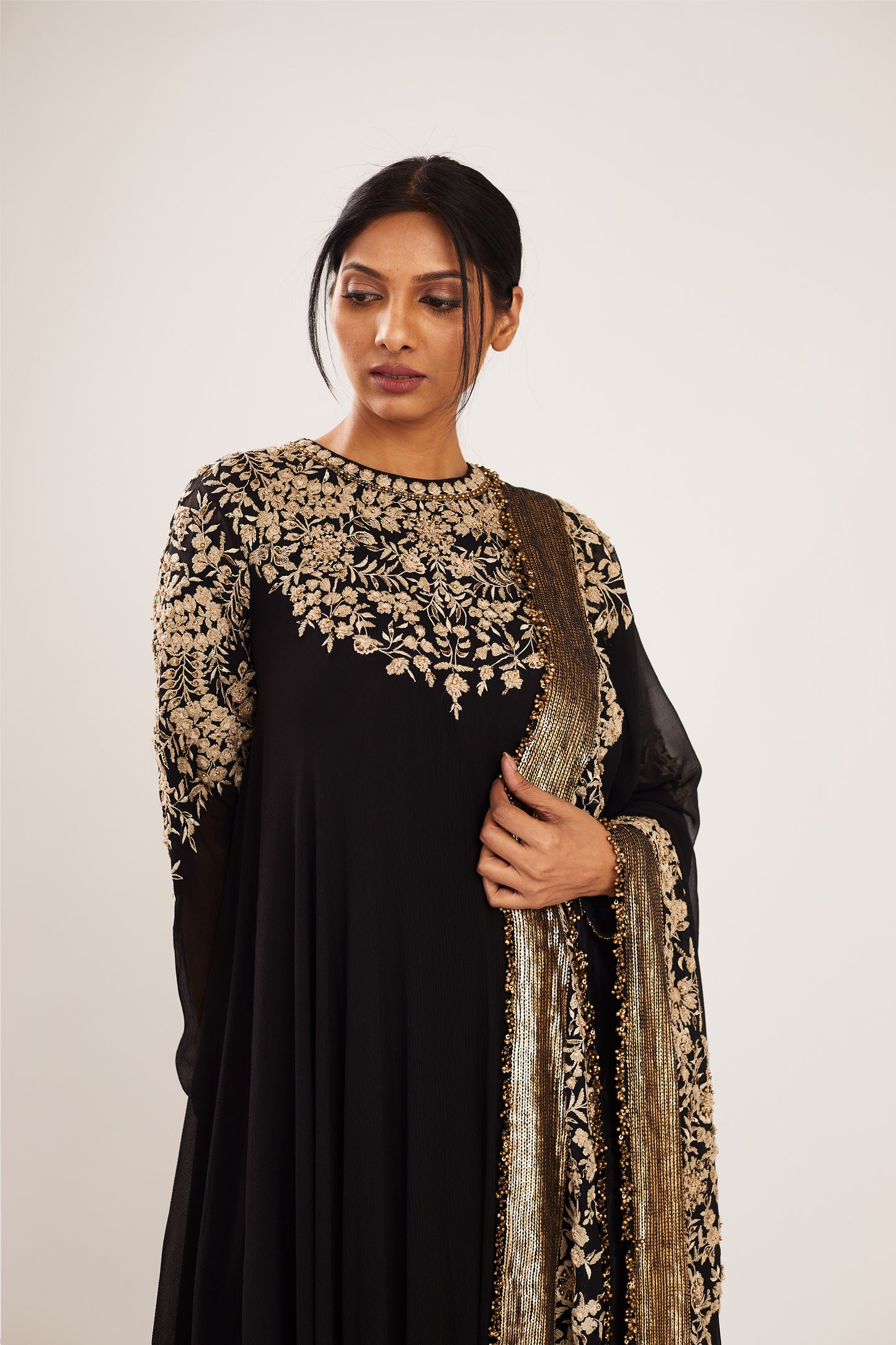 Asymmetric Kurta Set in Old World Thread  Embroidery