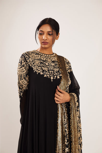 Asymmetric Kurta Set in Old World Thread  Embroidery