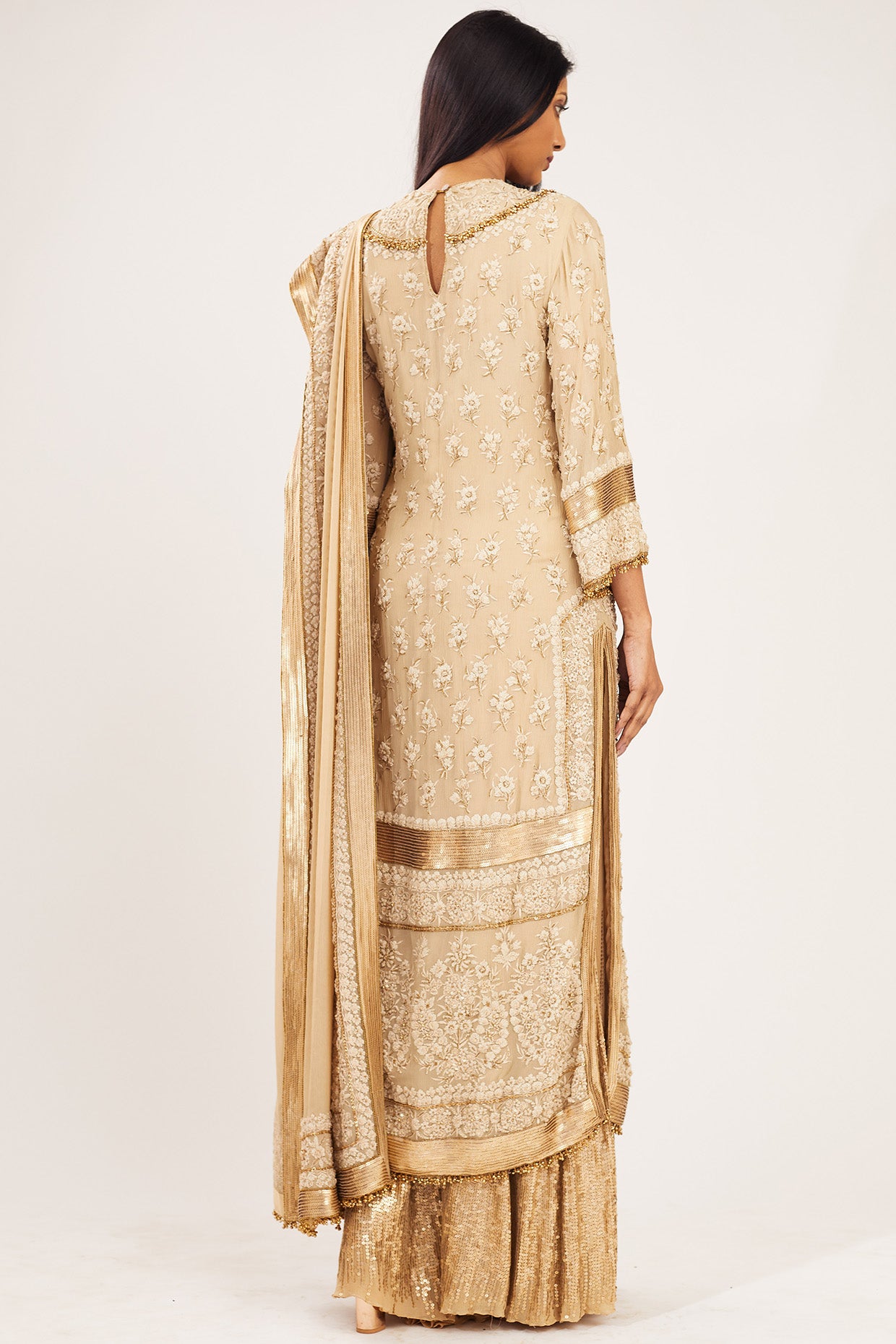 Kurta Set in Old World Ivory Thread  Embroidery