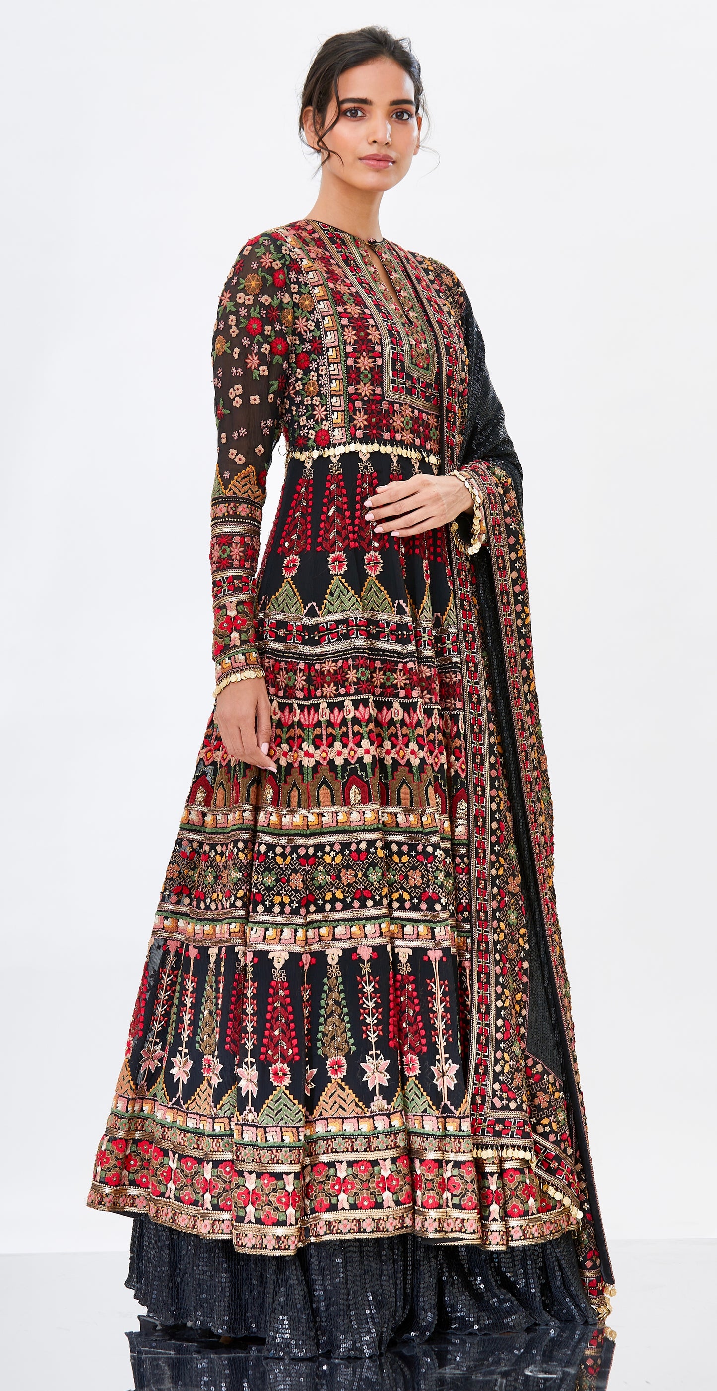 Anarkali Kurta Set in Tribal Thread Embroidery