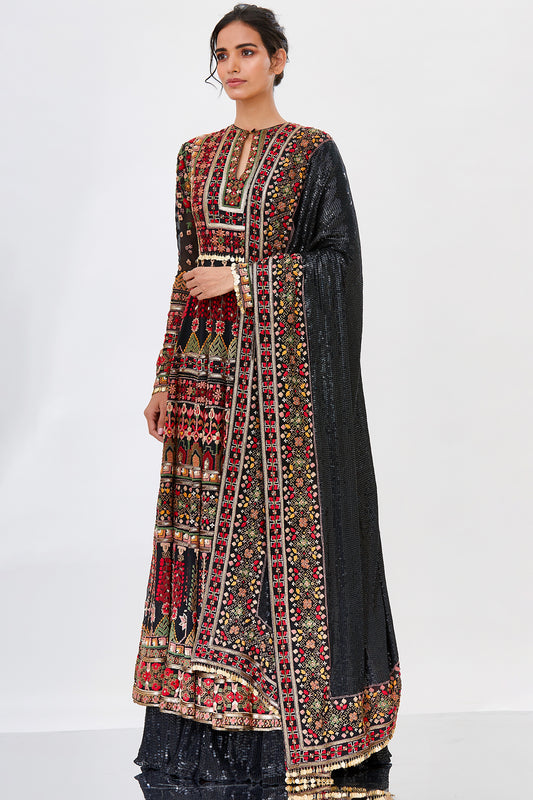 Anarkali Kurta Set in Tribal Thread Embroidery