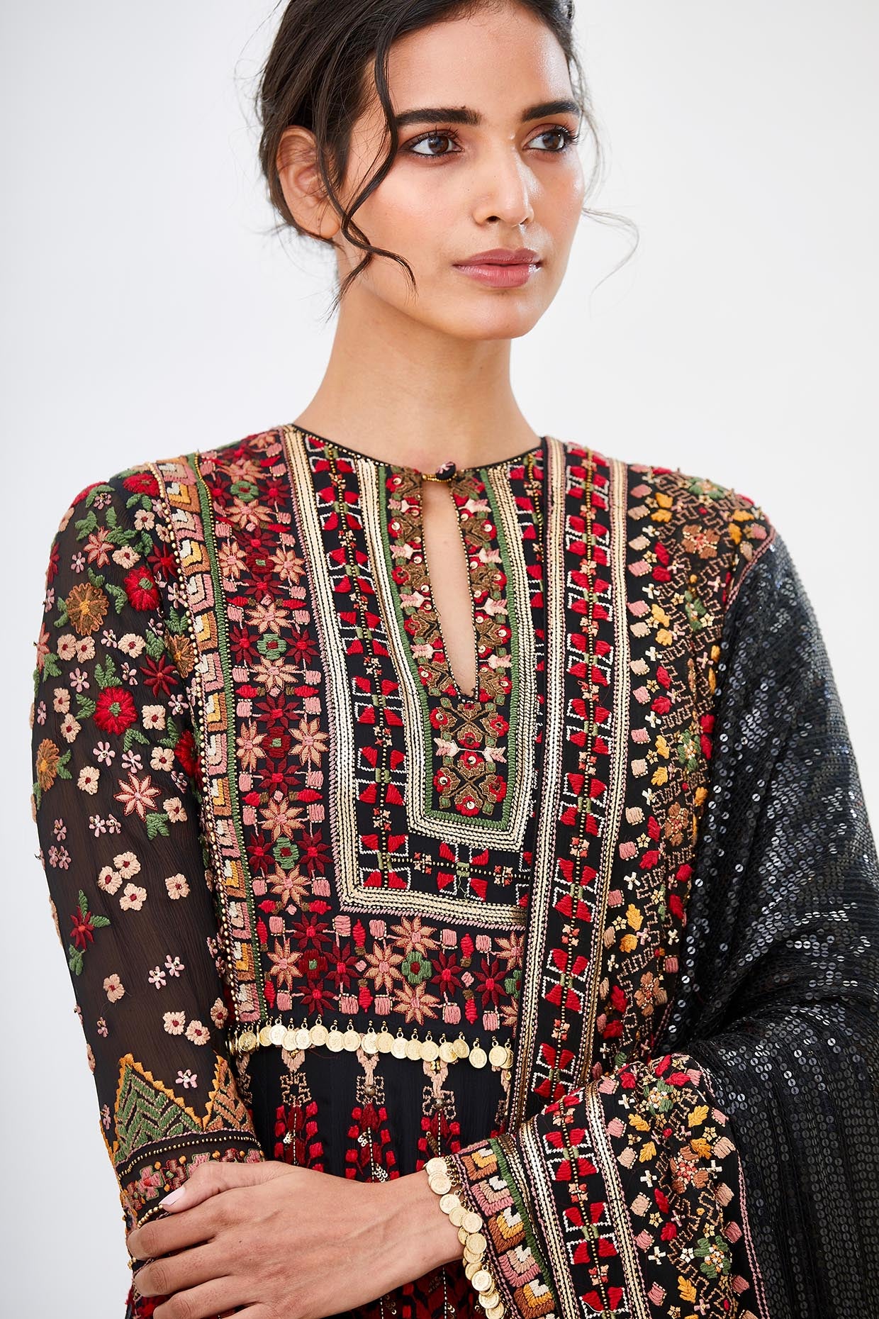 Anarkali Kurta Set in Tribal Thread Embroidery