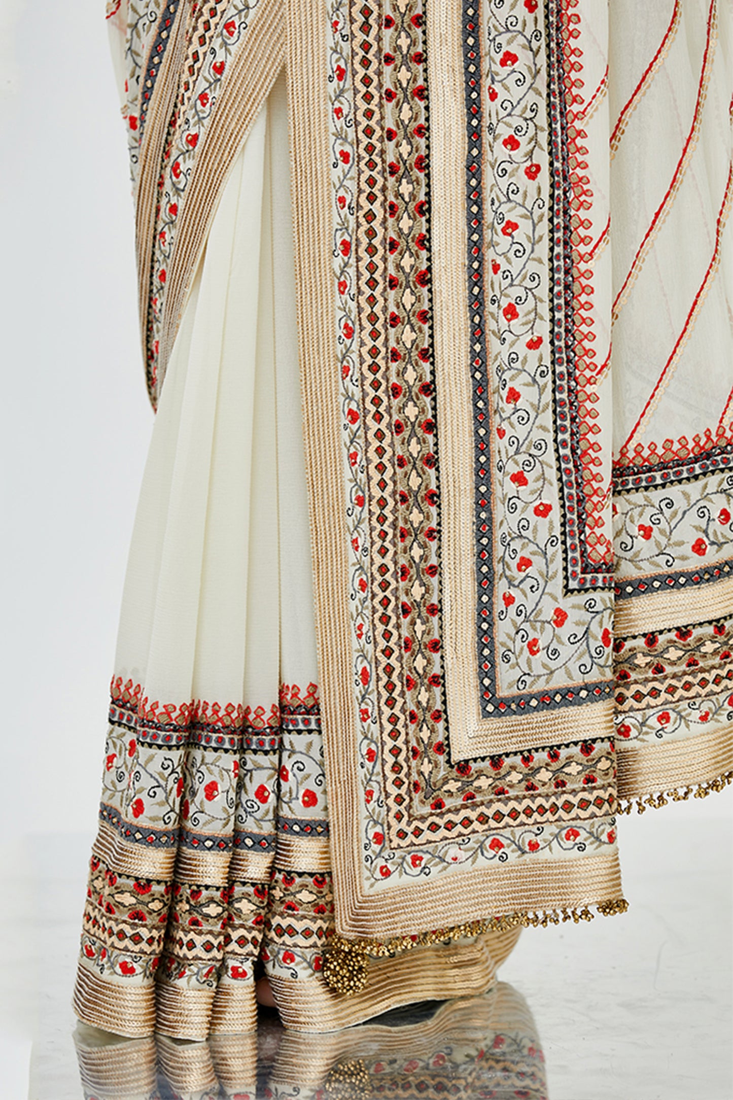 Sari Set in Tribal Thread Embroidery with Gold Sequins
