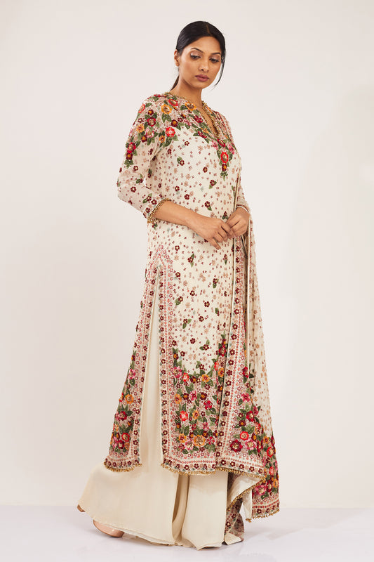 Kurta Set in Floral Multi Thread Embroidery