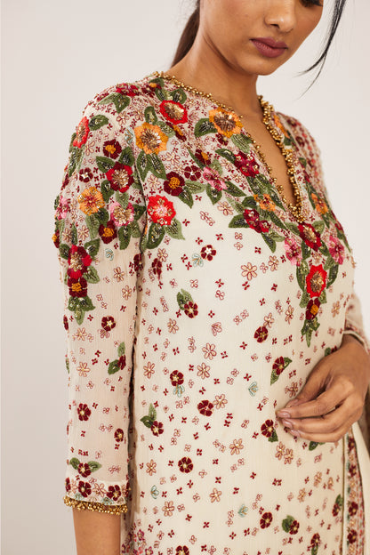 Kurta Set in Floral Multi Thread Embroidery