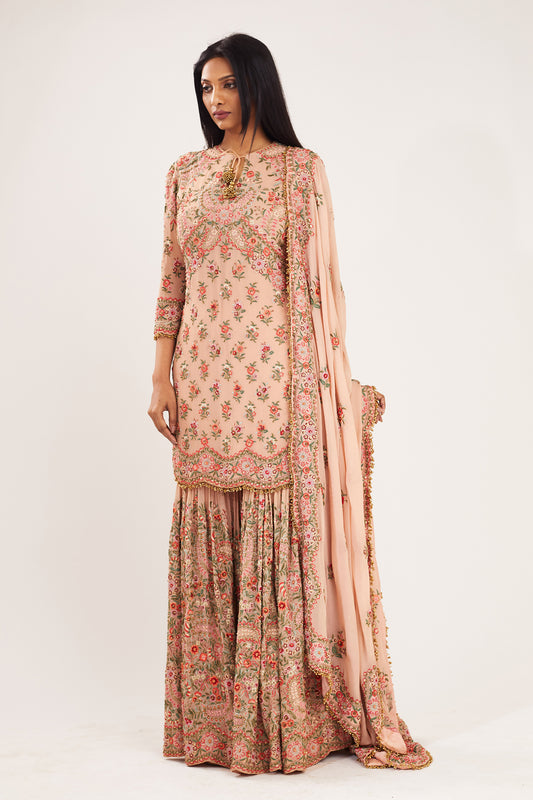 Gharara Set in Floral Thread Embroidery