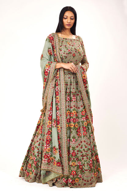 Lehenga Set in Colourful Floral Embroidery