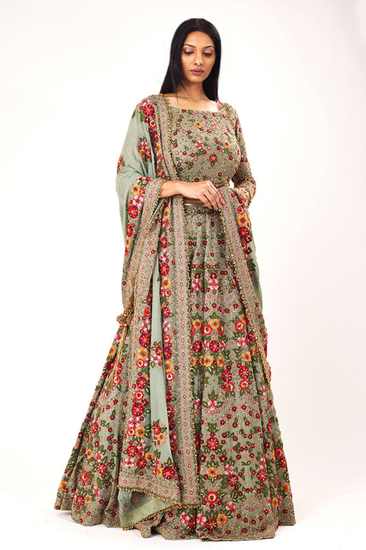 Lehenga Set in Colourful Floral Embroidery