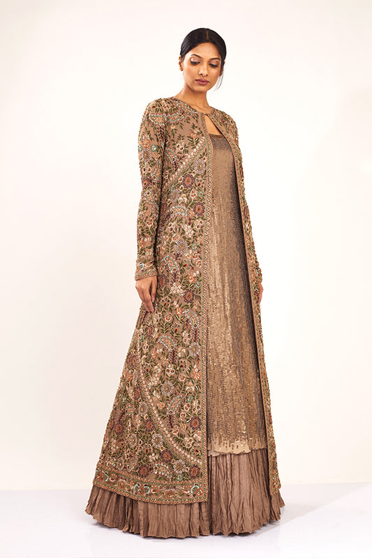 Jacket Set in Intricate Floral Thread Embroidery