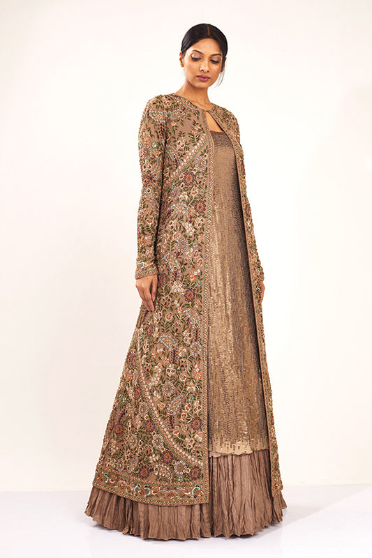 Jacket Set in Intricate Floral Thread Embroidery