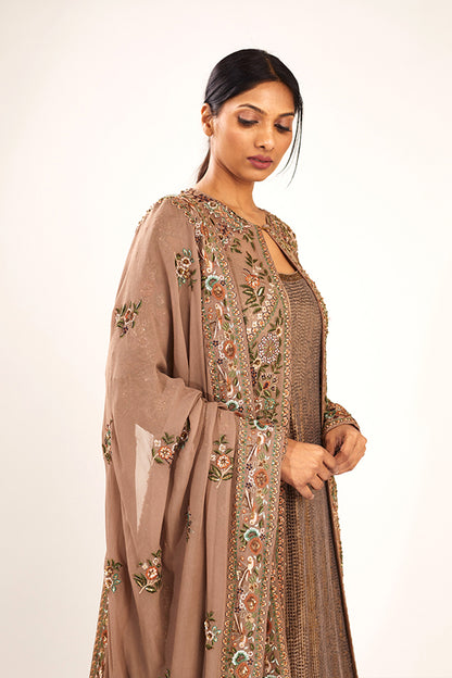 Jacket Set in Intricate Floral Thread Embroidery