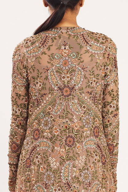 Jacket Set in Intricate Floral Thread Embroidery