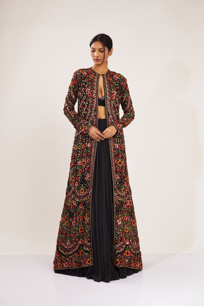 Jacket Set in Floral Multi Thread Embroidery