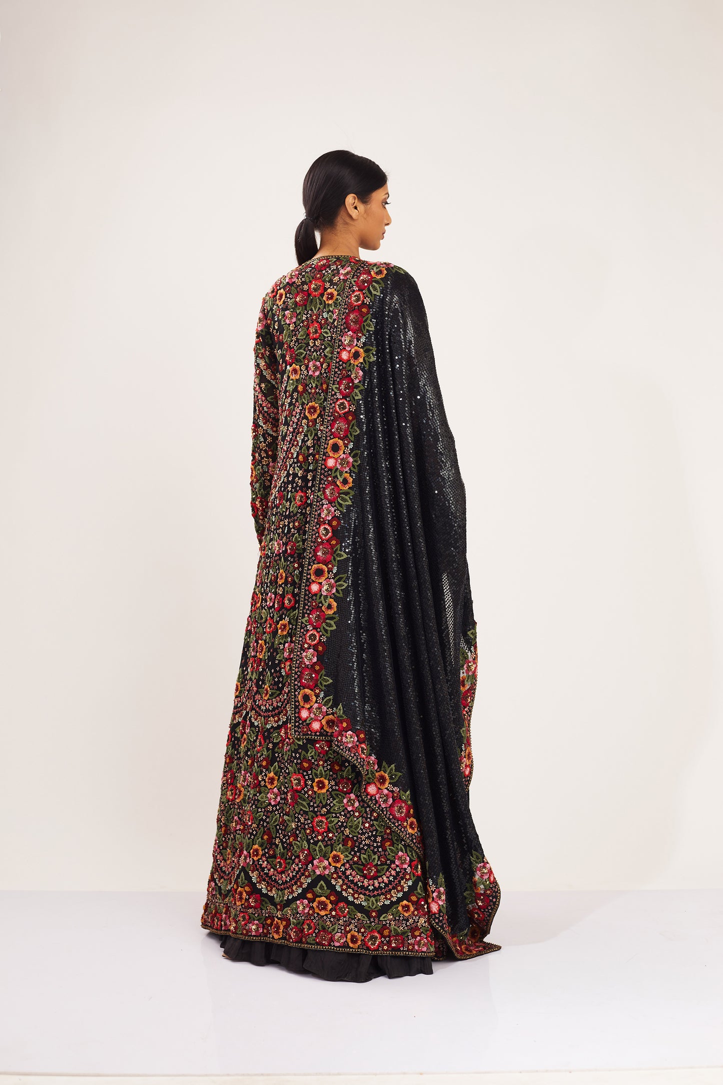 Jacket Set in Floral Multi Thread Embroidery