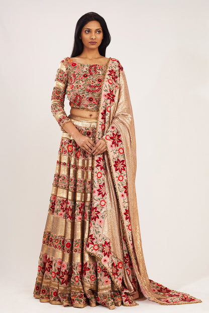 Lehenga Set in Floral Thread Embroidery