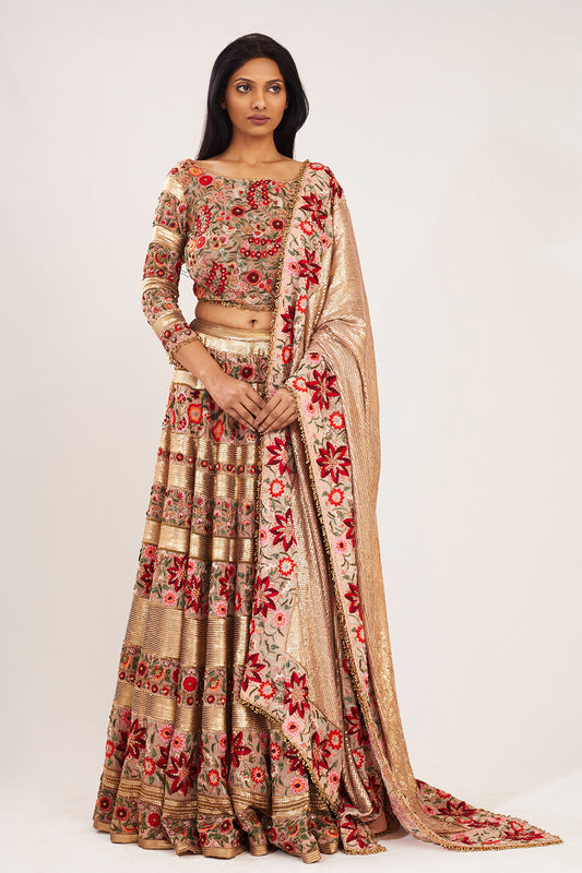 Lehenga Set in Floral Thread Embroidery