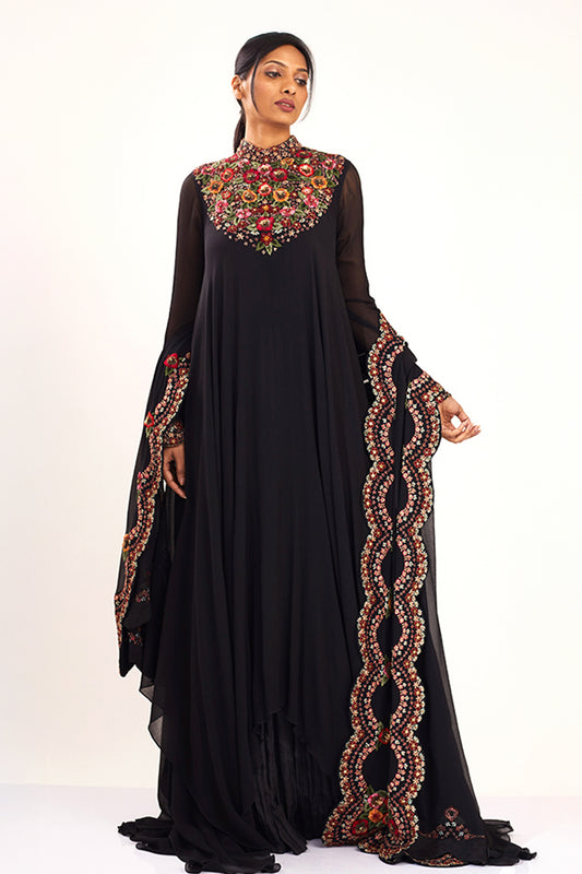 Asymmetric Kurta Set with Multi Thread Embroidery