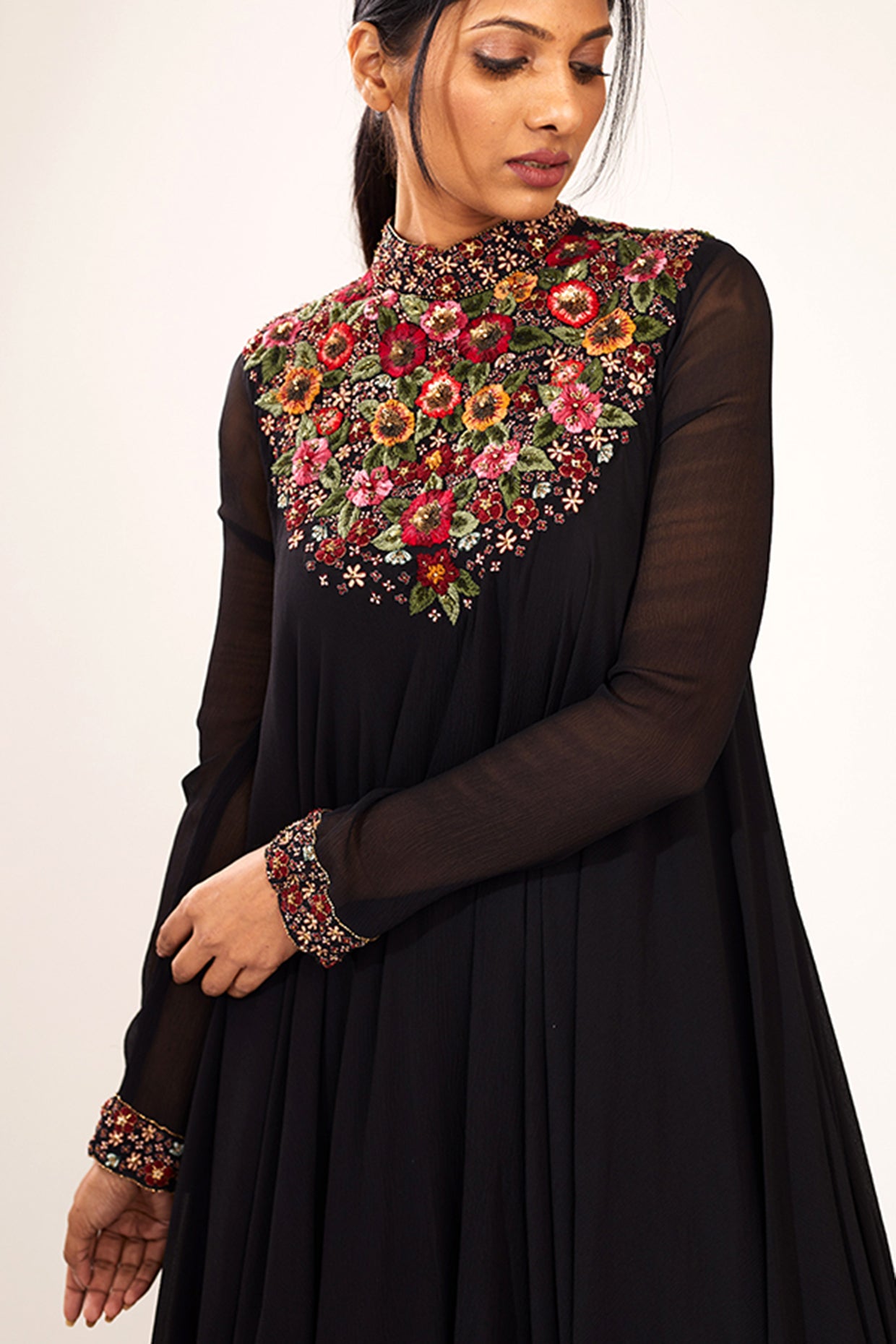 Kurta Set in Floral Multi Thread Embroidery