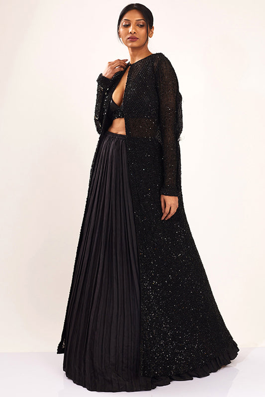 Jacket Set in Line Sequins Embroidery