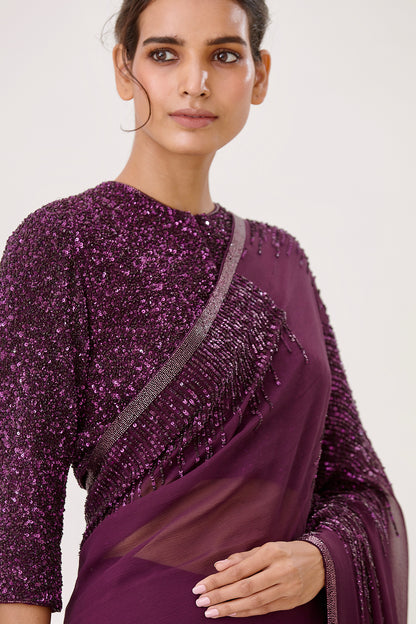 Sari Set in Line Sequin Embroidery Design