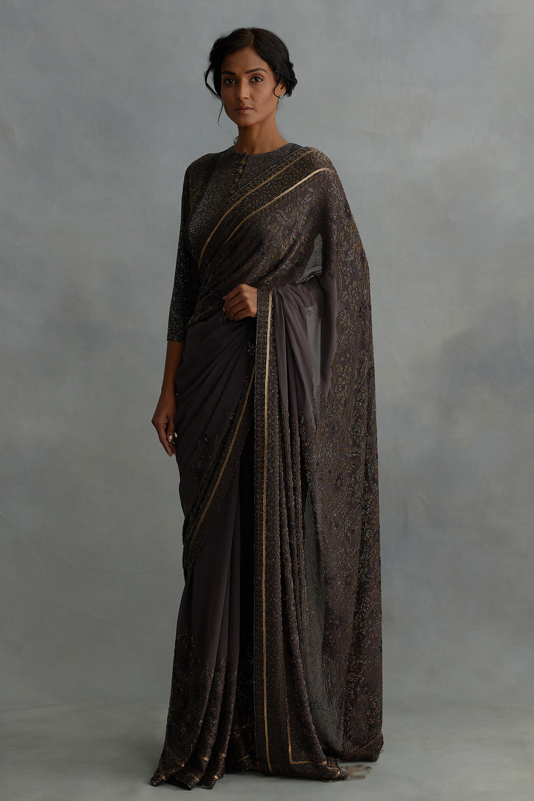 Sari Set with Spiral Beadwork and Sequin Embroidery