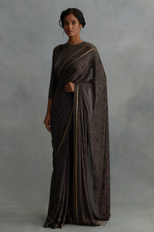 Sari Set with Spiral Beadwork and Sequin Embroidery