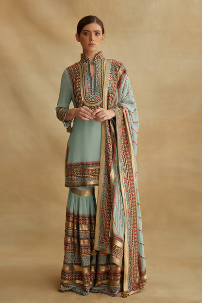 Gharara Set in Tribal Thread and Sequin Embroidery