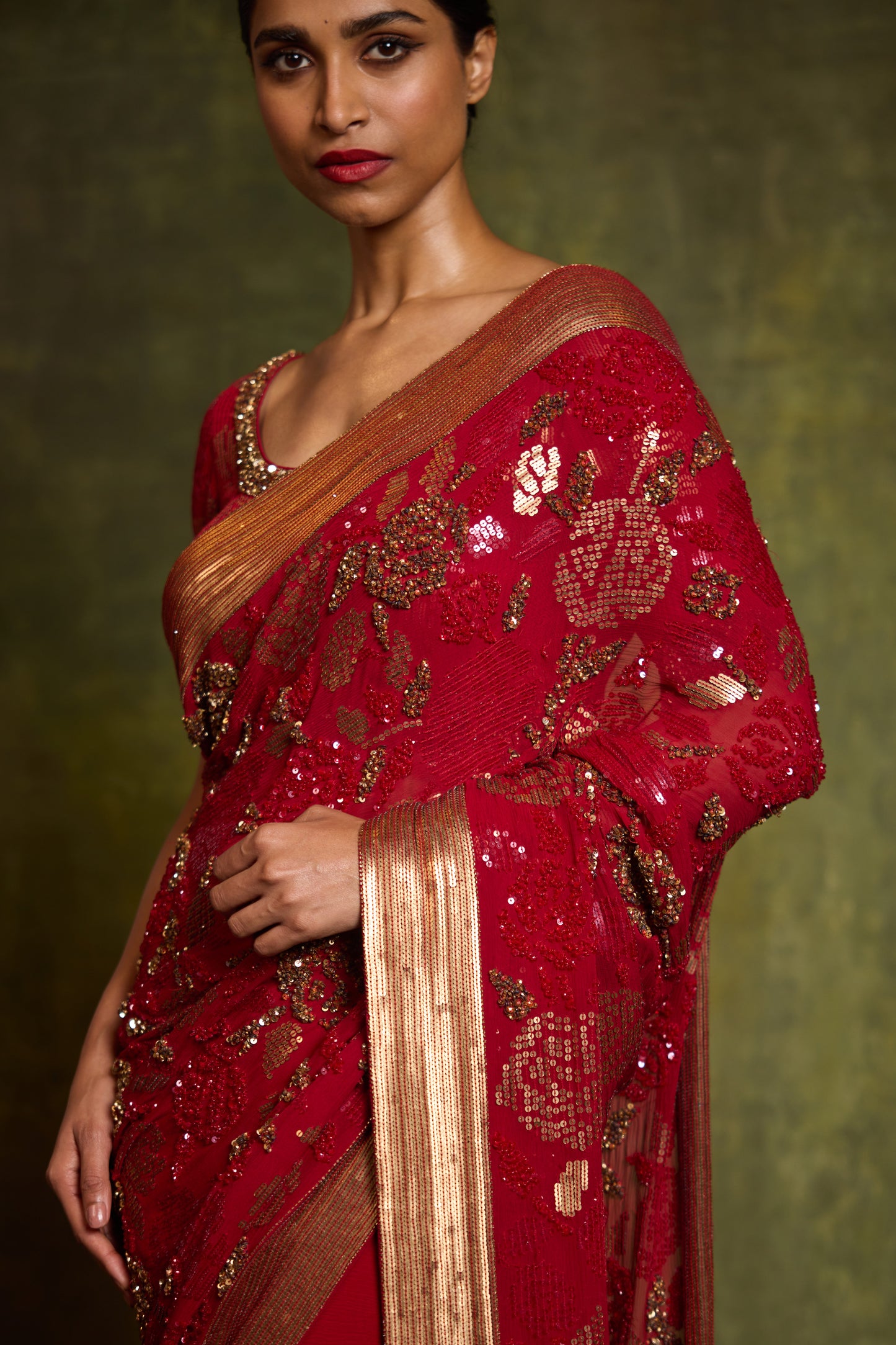 Sari Set in Signature Rose Sequin Embroidery