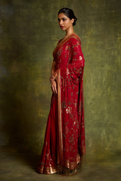 Sari Set in Signature Rose Sequin Embroidery