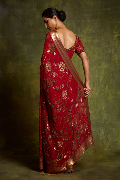 Sari Set in Signature Rose Sequin Embroidery