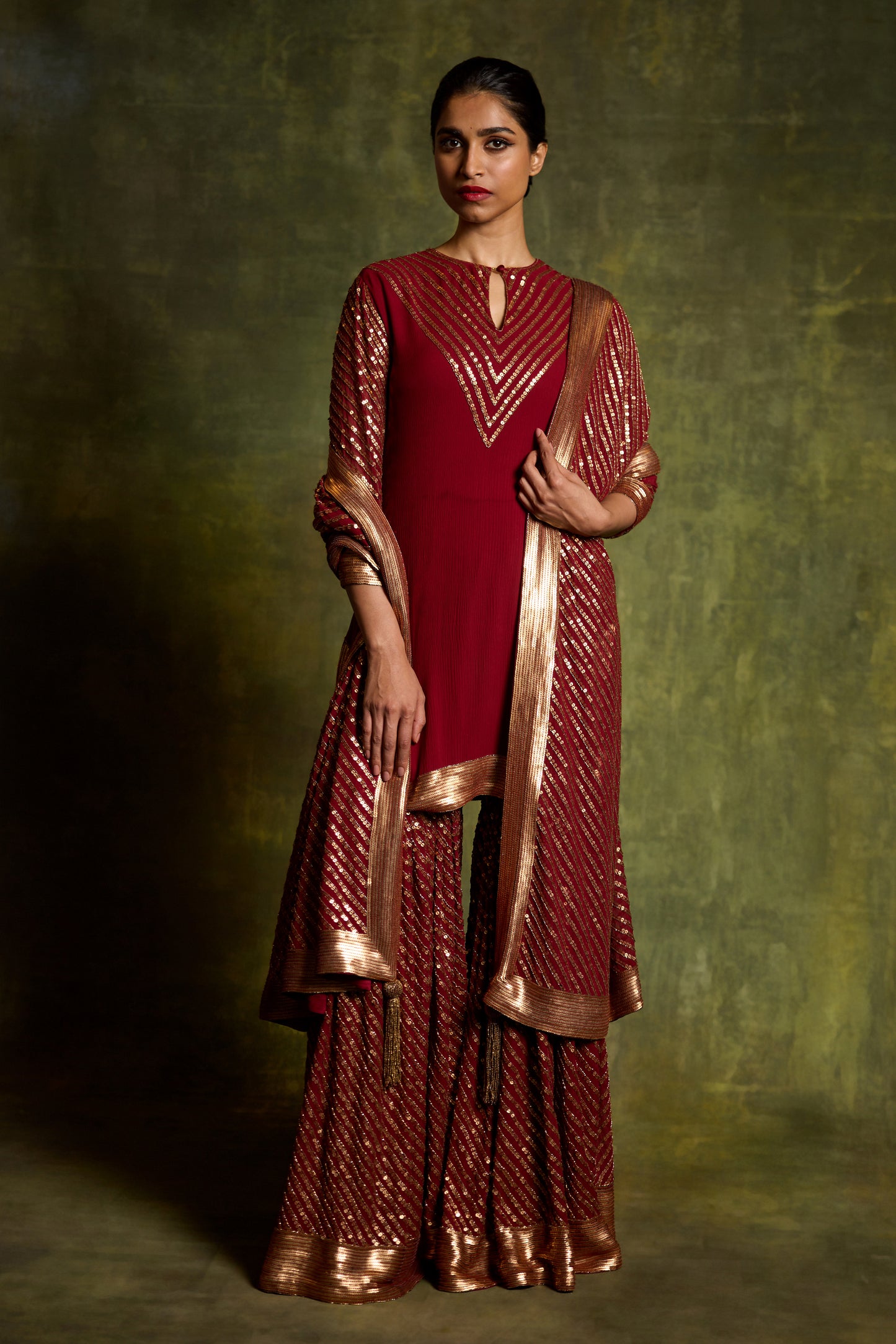Gharara Set in Gold Sequin Embroidery