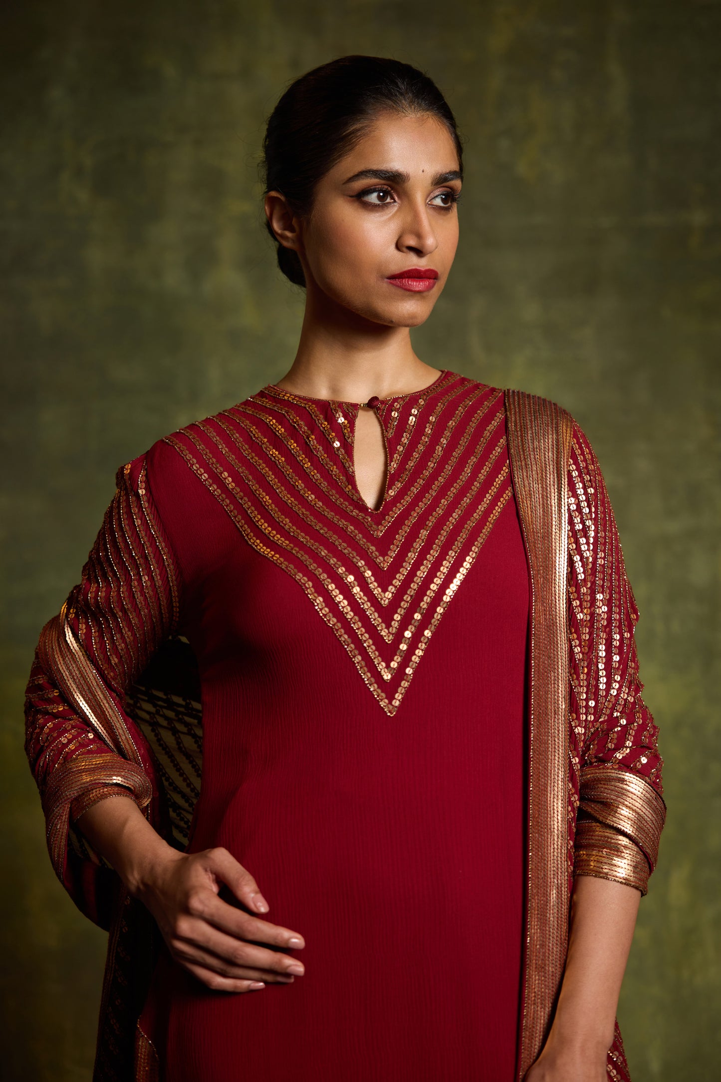 Gharara Set in Gold Sequin Embroidery