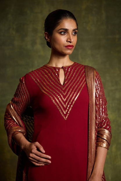 Gharara Set in Gold Sequin Embroidery