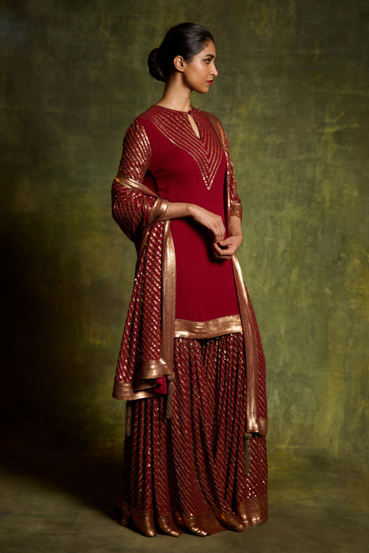 Gharara Set in Gold Sequin Embroidery