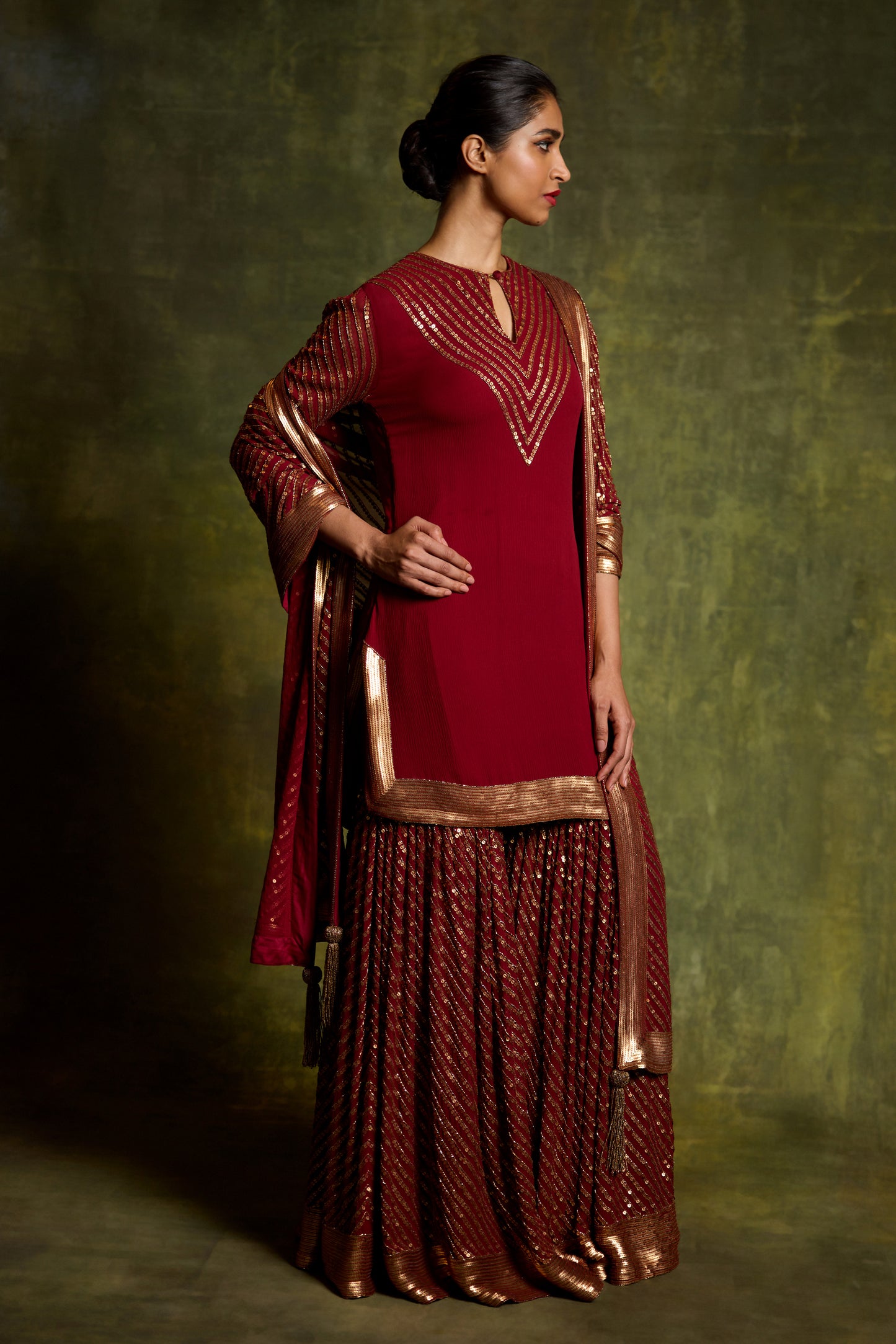 Gharara Set in Gold Sequin Embroidery