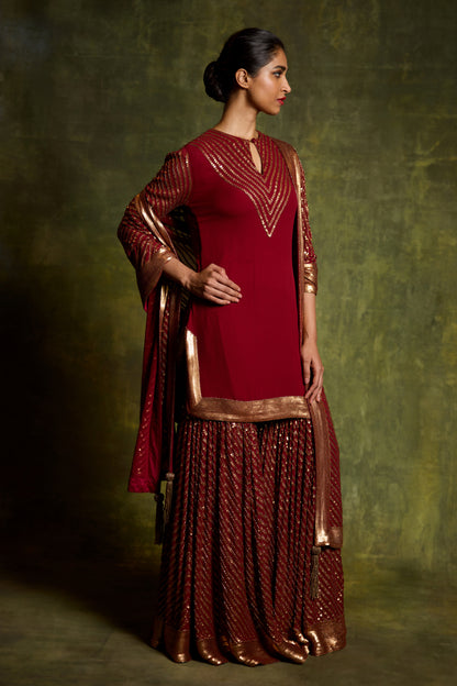 Gharara Set in Gold Sequin Embroidery