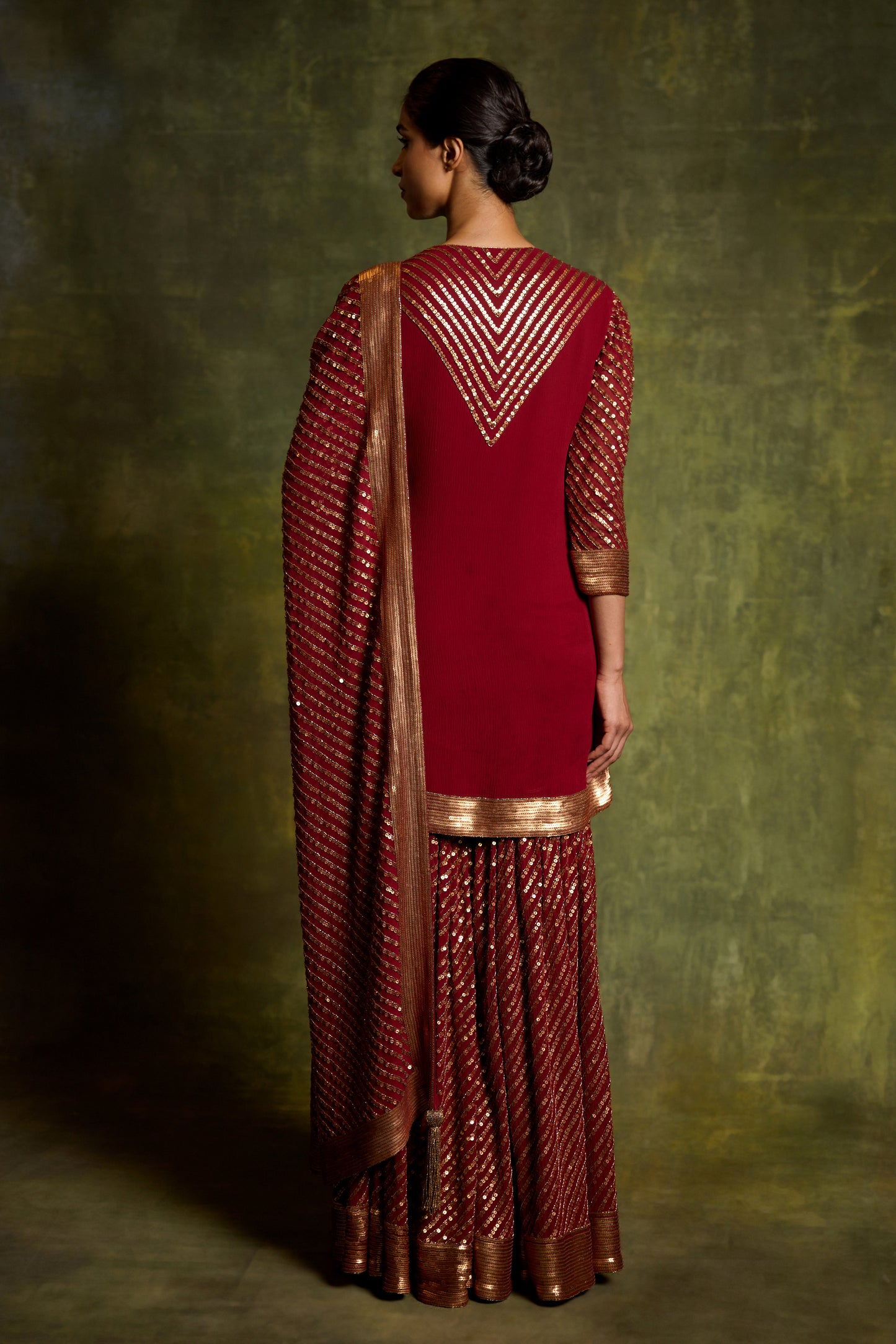 Gharara Set in Gold Sequin Embroidery