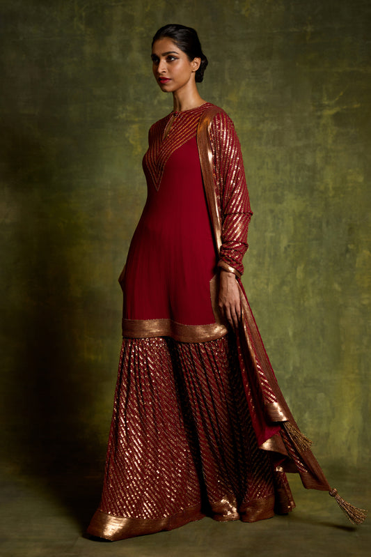 Gharara Set in Gold Sequin Embroidery