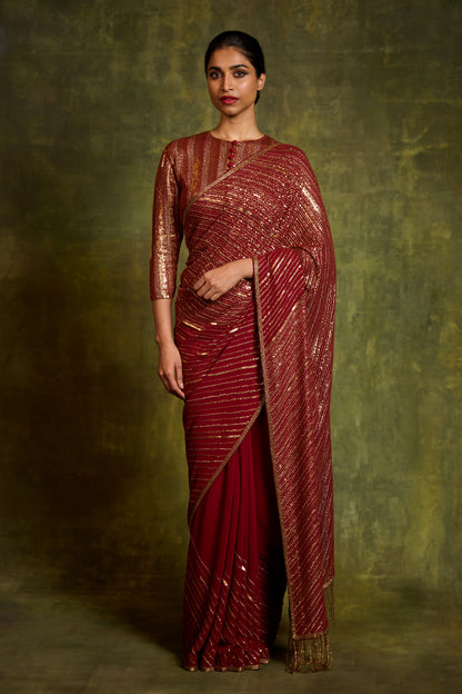 Sari Set in Diagonal Dots Sequin Embroidery
