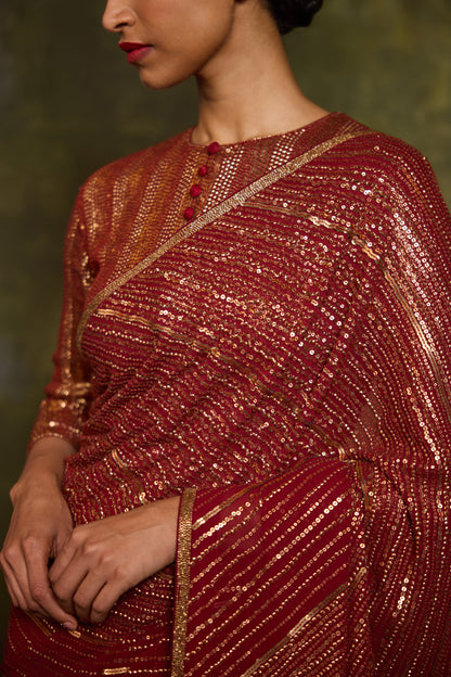 Sari Set in Diagonal Dots Sequin Embroidery