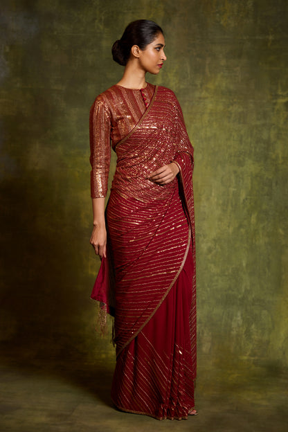 Sari Set in Diagonal Dots Sequin Embroidery