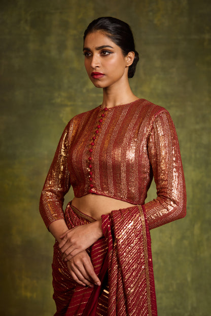Sari Set in Diagonal Dots Sequin Embroidery
