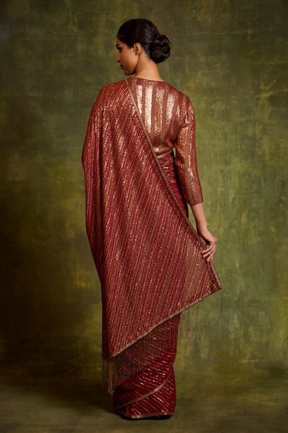 Sari Set in Diagonal Dots Sequin Embroidery