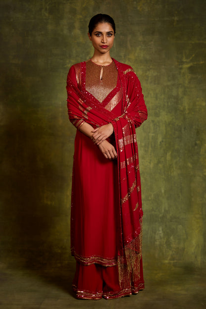 Kurta Set In Gold Sequin Embroidery