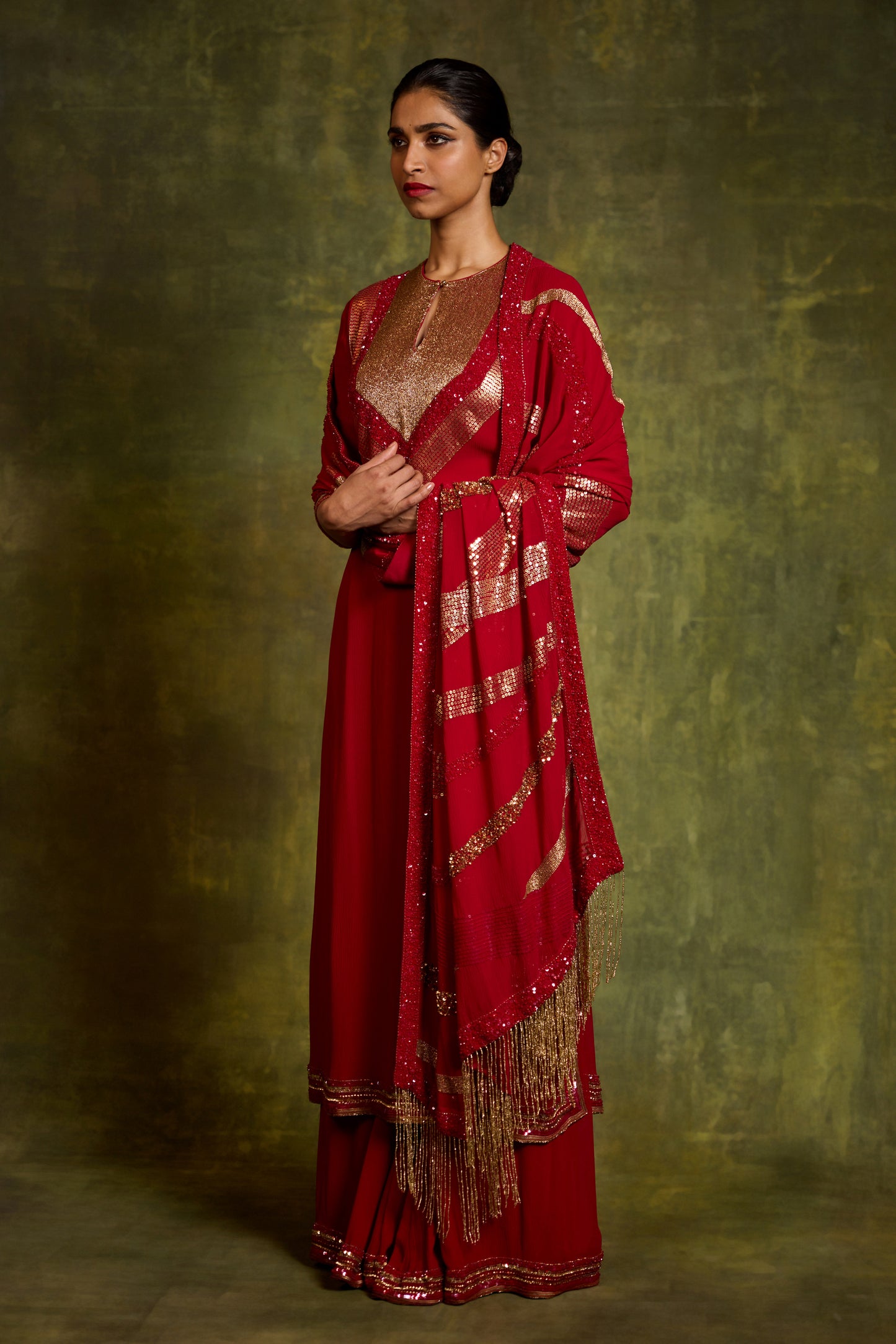 Kurta Set In Gold Sequin Embroidery
